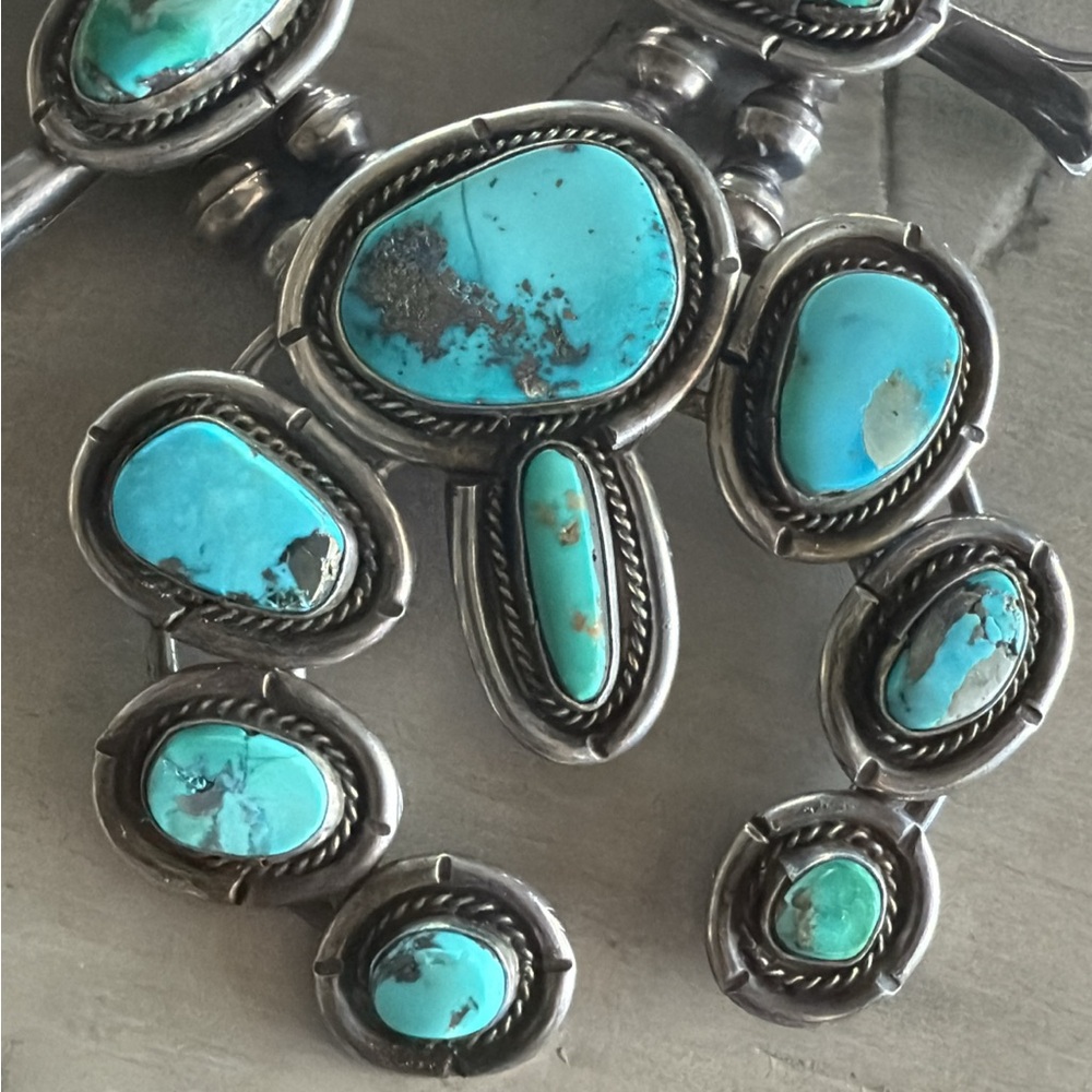 🎉SOLD🎉1970’s Squash Blossom Natural Turquoise Sterling Silver